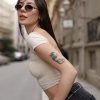 Krem Sırt Dekolteli Crop