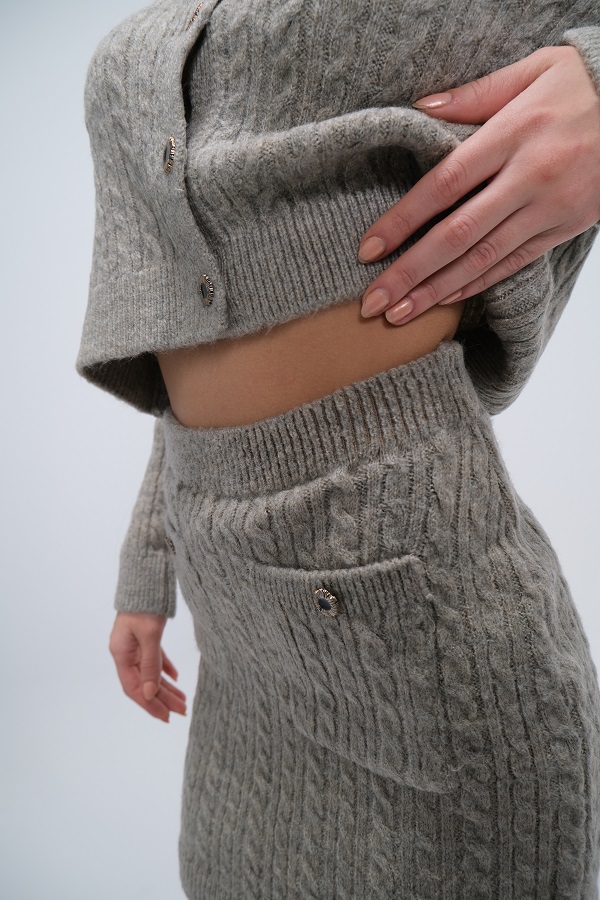 Vizon Saç Örgülü Etekli Triko Takım Vizon Saç Örgülü Etekli Triko Takım 7