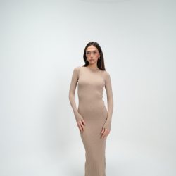 Camel Triko Kayık Yaka Biyeli Elbise