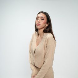 Bej Fitilli Elbise Hırkalı Takım