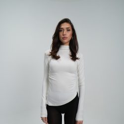 Ekru Yandan Büzgülü Bluz