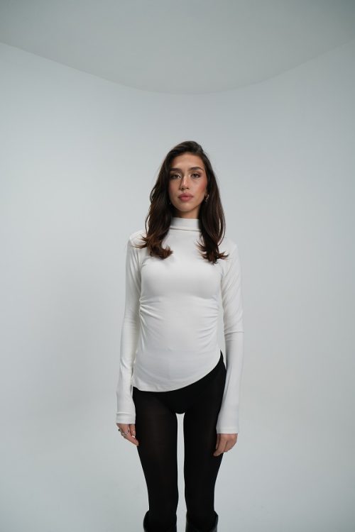 Ekru Yandan Büzgülü Bluz