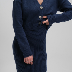 Fitilli Elbise Hırkalı Takım (İndigo Mavi) Fitilli Elbise Hırkalı Takım (İndigo Mavi)